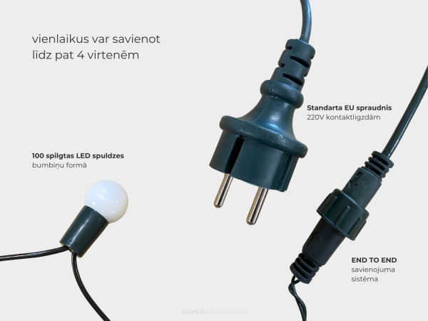 200 LED Bumbiņas / Ziemassvētku lampiņu virtene